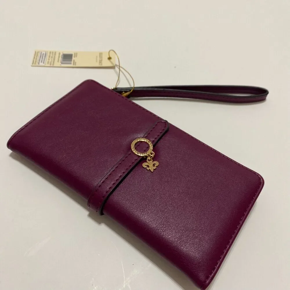 ELLEN TRACY‎ Smooth Vachetta Zippered Bi Fold Wristlet Wallet  Raspberry NWT